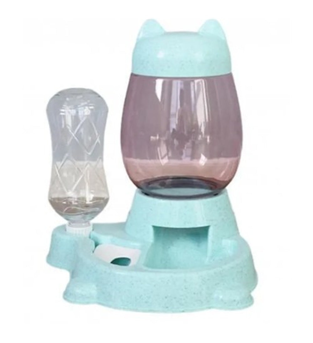 Comedero y Bebedero Unido Pet de Gato de Color Celeste- Cabeza de Gato 2.2 L