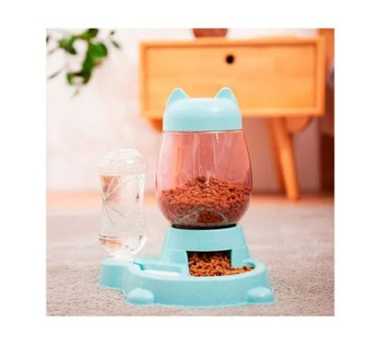 Comedero y Bebedero Unido Pet de Gato de Color Celeste- Cabeza de Gato 2.2 L