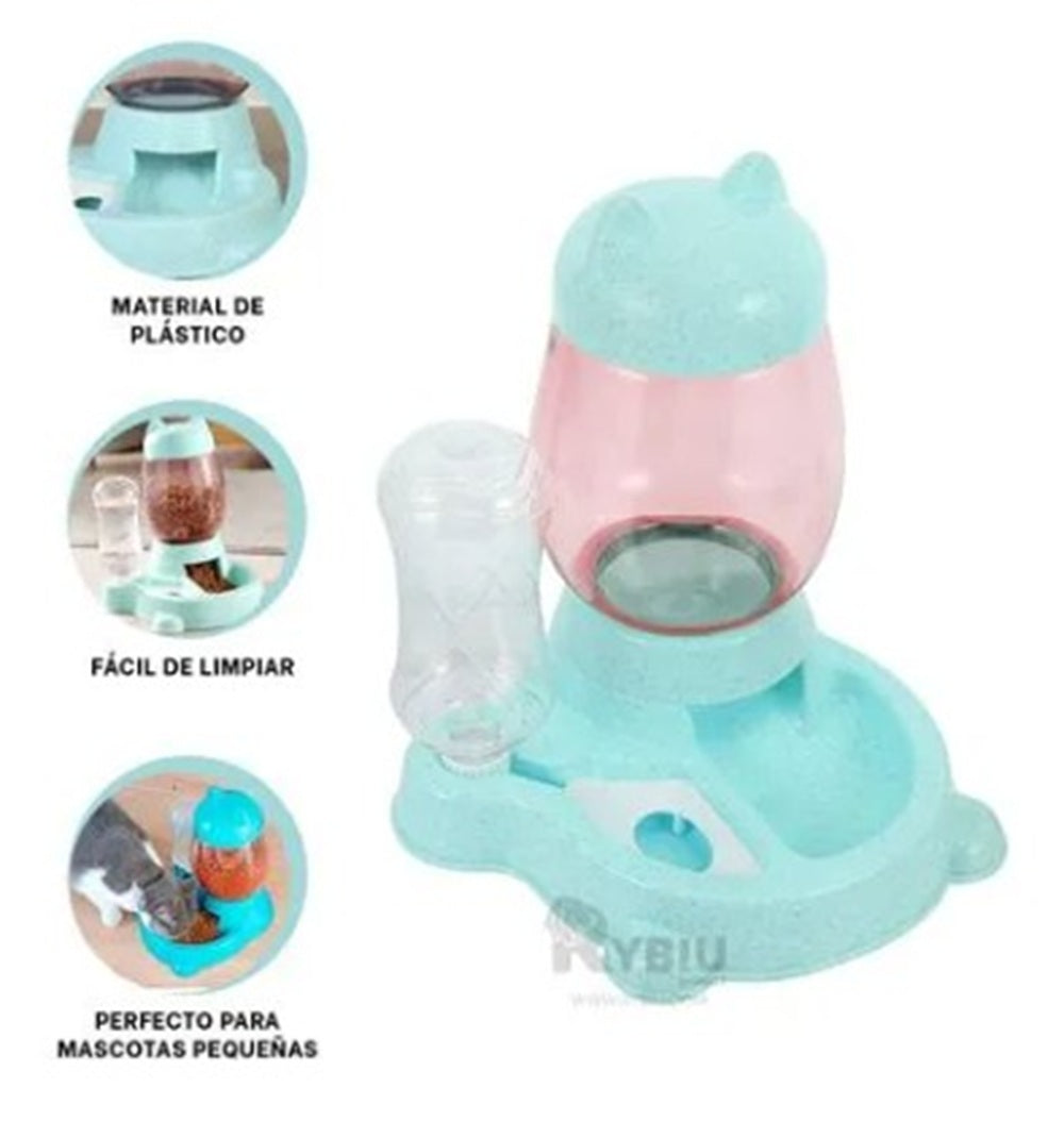 Comedero y Bebedero Unido Pet de Gato de Color Celeste- Cabeza de Gato 2.2 L