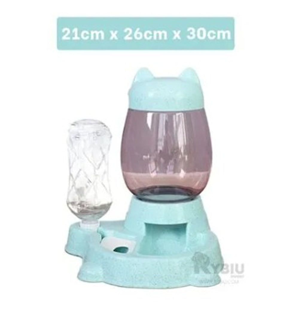 Comedero y Bebedero Unido Pet de Gato de Color Celeste- Cabeza de Gato 2.2 L