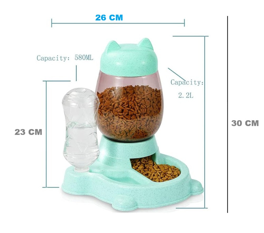 Comedero y Bebedero Unido Pet de Gato de Color Celeste- Cabeza de Gato 2.2 L