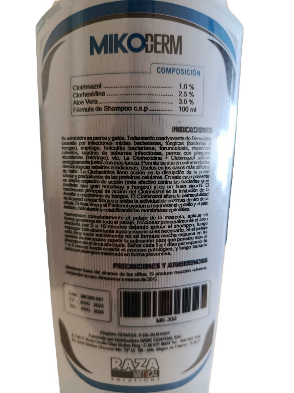 SHAMPOO MIKODERM RAZA MEDICAL SOLUTIONS MEDICADO CLORHEXIDINA Y CLOTRIMAZOL DE 300 ML