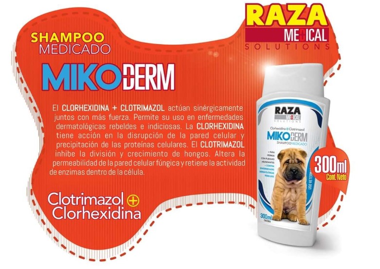 SHAMPOO MIKODERM RAZA MEDICAL SOLUTIONS MEDICADO CLORHEXIDINA Y CLOTRIMAZOL DE 300 ML